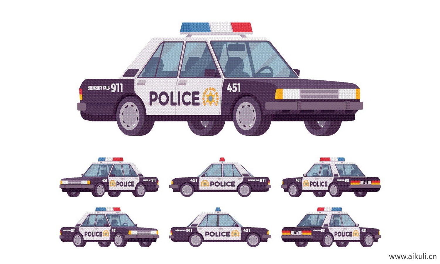 卡通警察警车警察局人物角色动作分解icon图标 EPS矢量