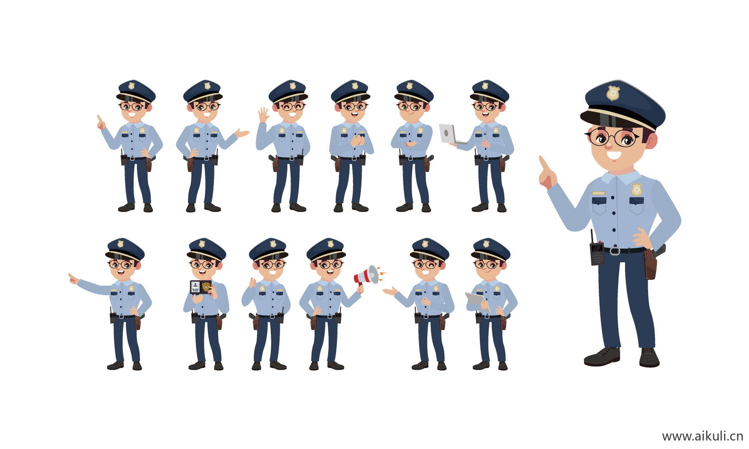 EPS矢量警察警车警察局人物角色动作分解icon图标 素材