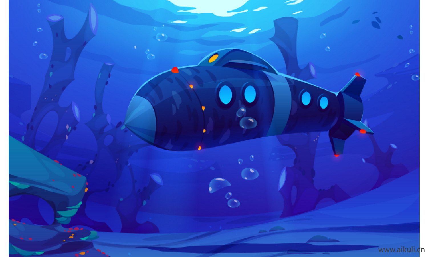 卡通EPS矢量材潜艇潜水艇#海底观光插画