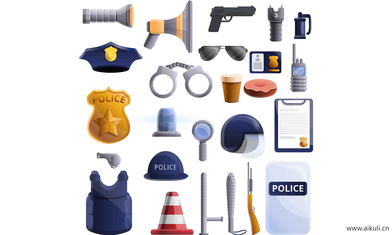 卡通警察警车警察局人物角色动作分解icon图标 EPS矢量设计