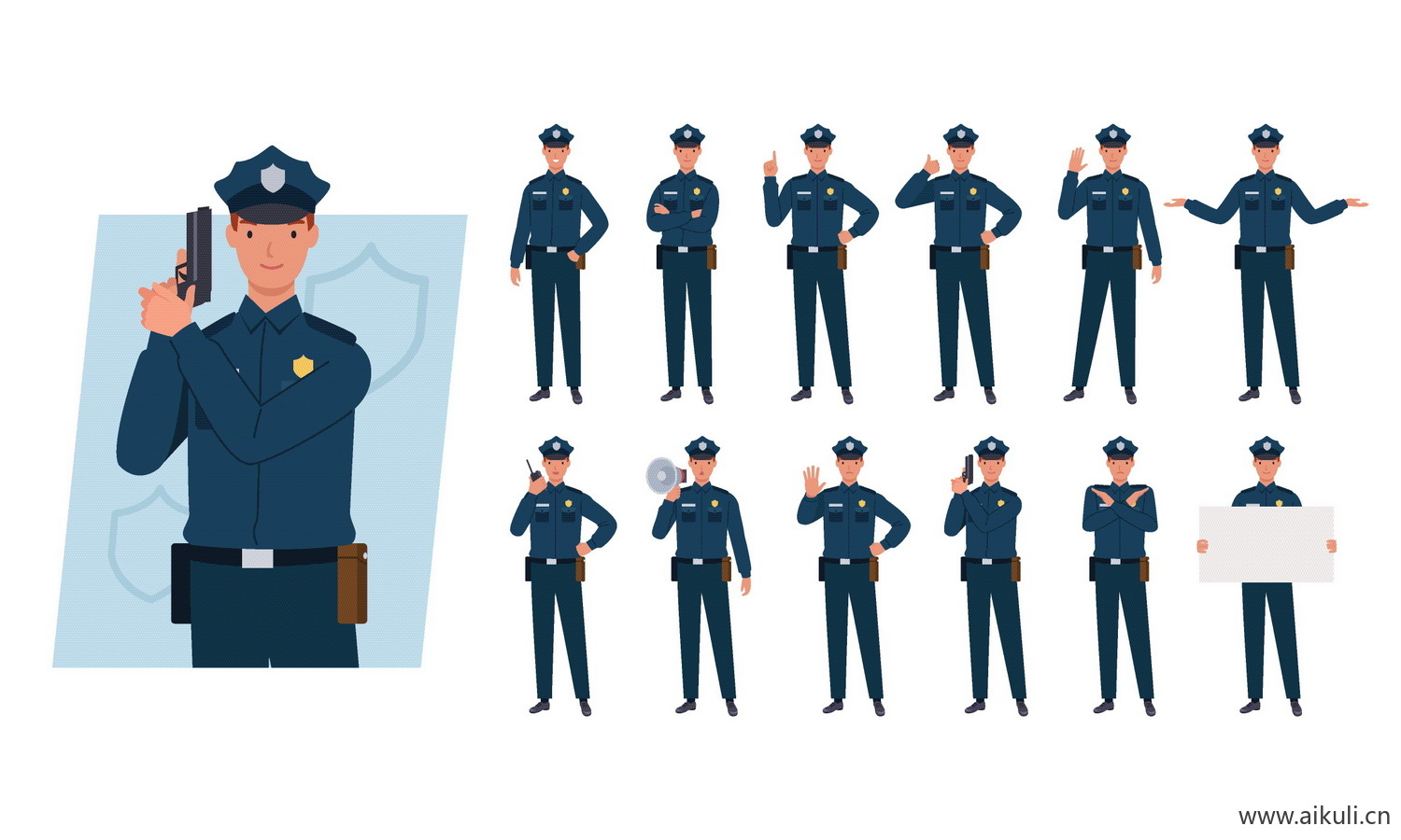 卡通EPS矢量警察警车警察局人物角色动作分解icon图标B-设计素材