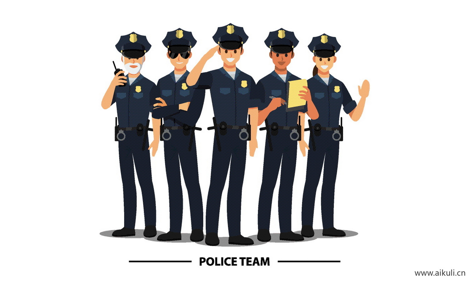 卡通警察警车警察局人物角色动作分解icon图标A-EPS矢量设计素材