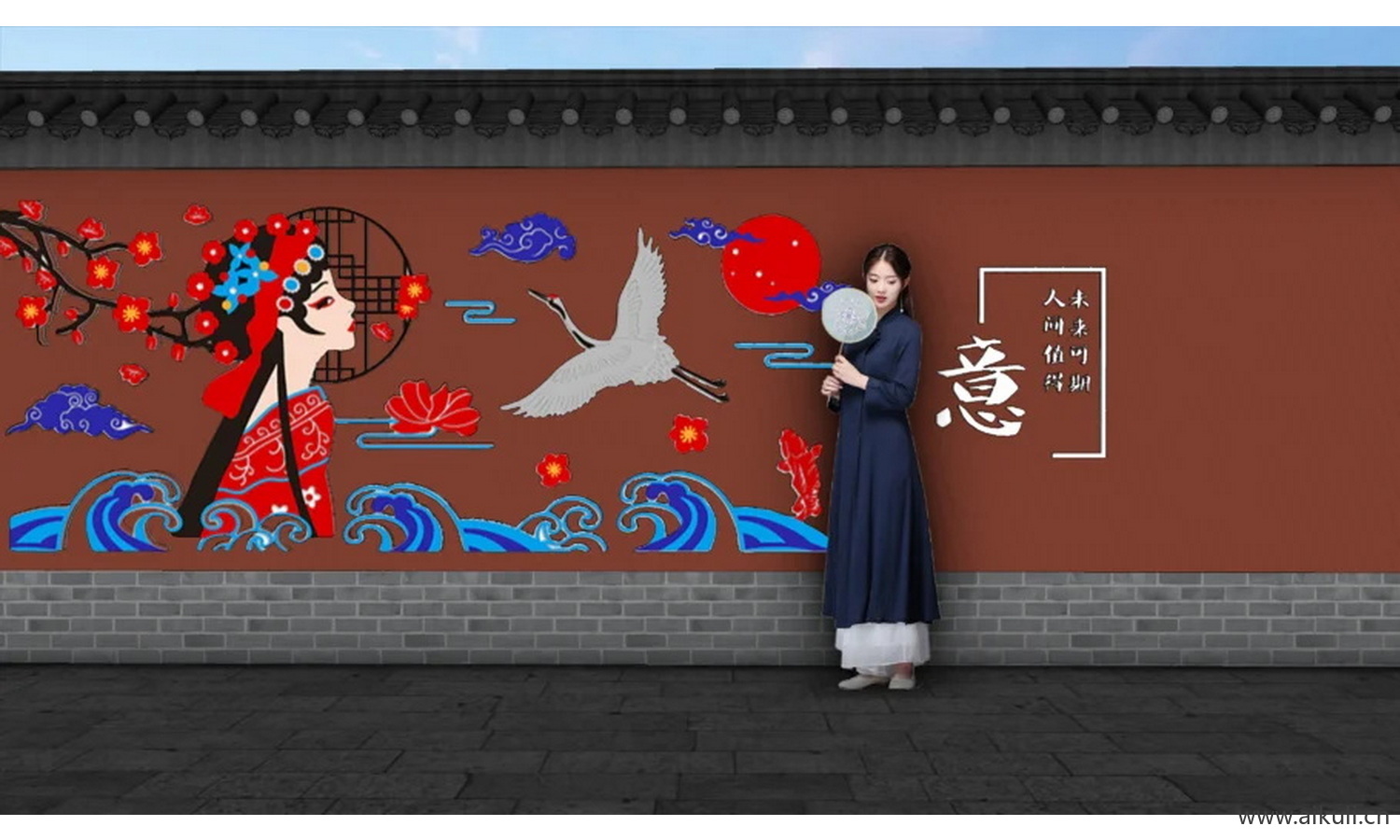 中式围墙京剧文化打卡墙SU模型