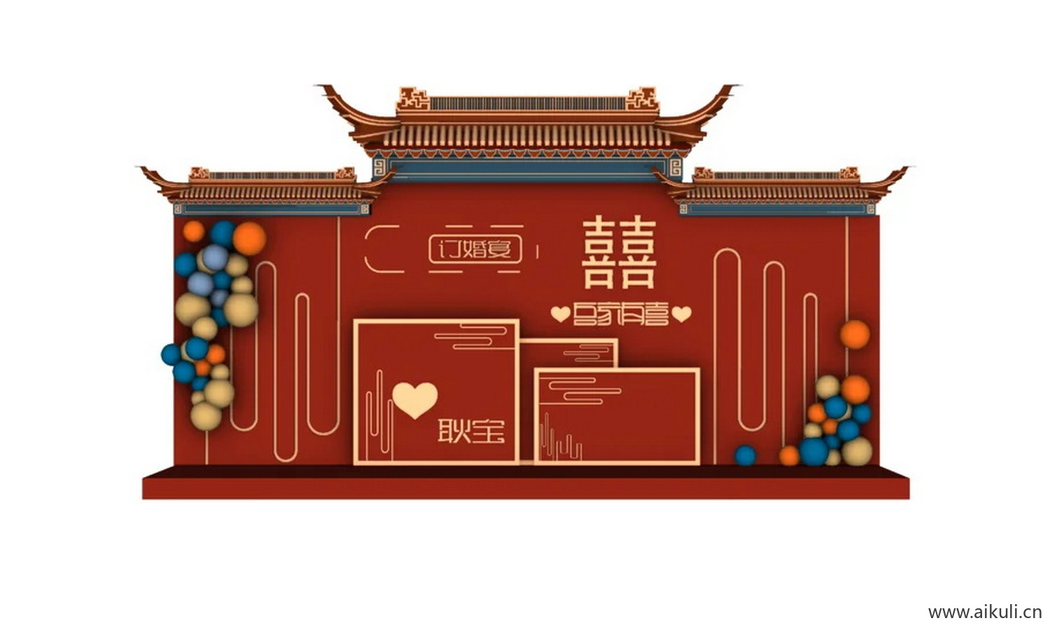 中式国潮婚礼美陈墙