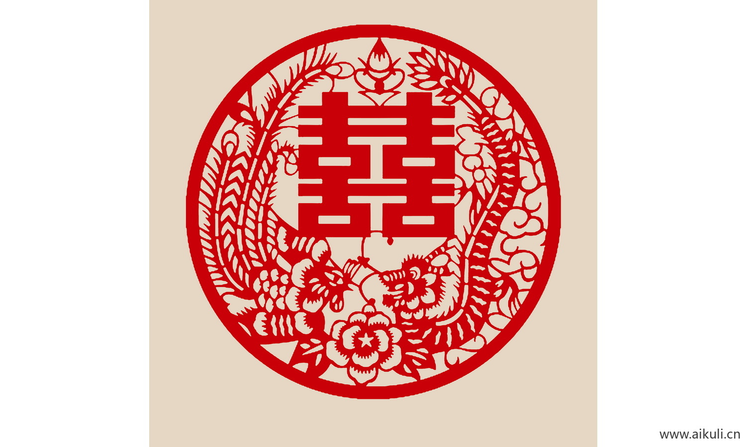 传统艺术P-PSD分层婚庆双喜喜字剪纸剪影