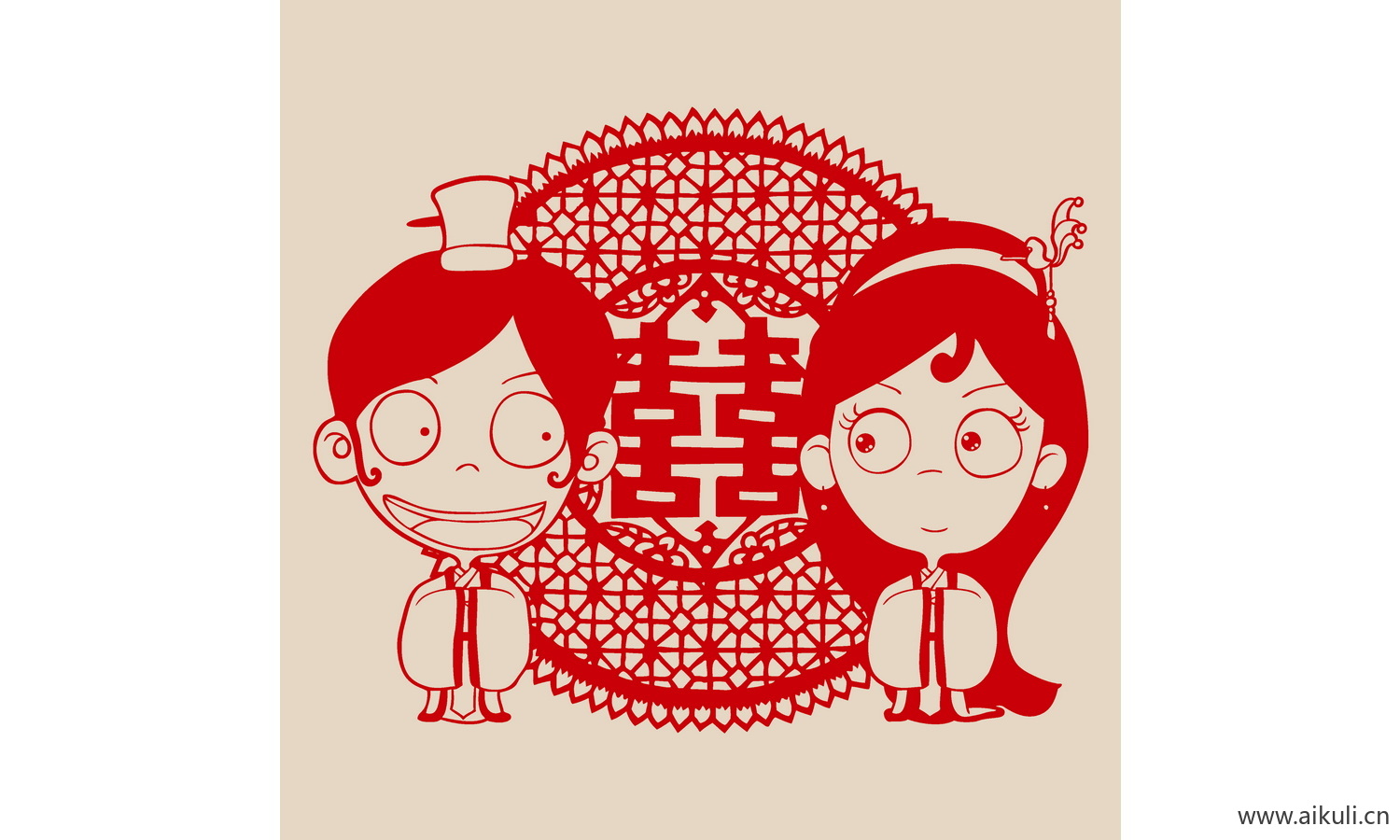传统艺术PSD分层 婚庆双喜喜字112-PS剪纸剪影