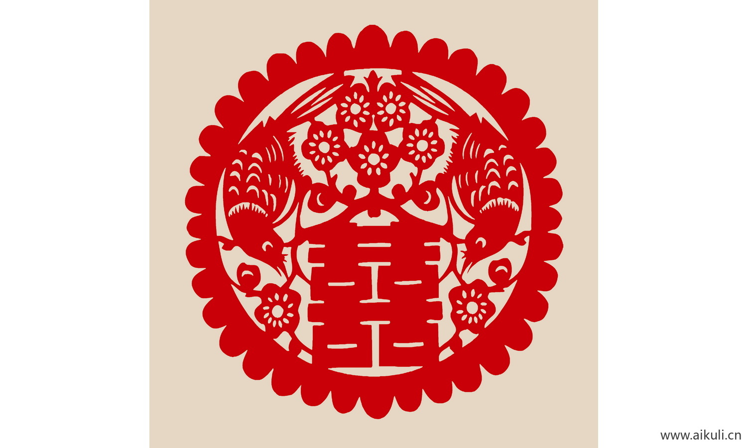 中式传统婚庆双喜喜字剪纸剪影19-PSD分层
