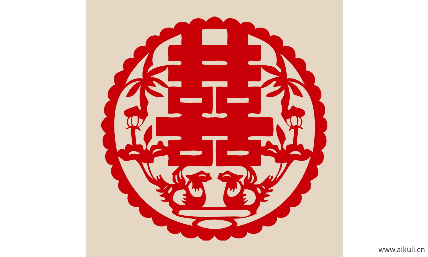 中式传统婚庆双喜喜字剪纸剪影1-PSD分层