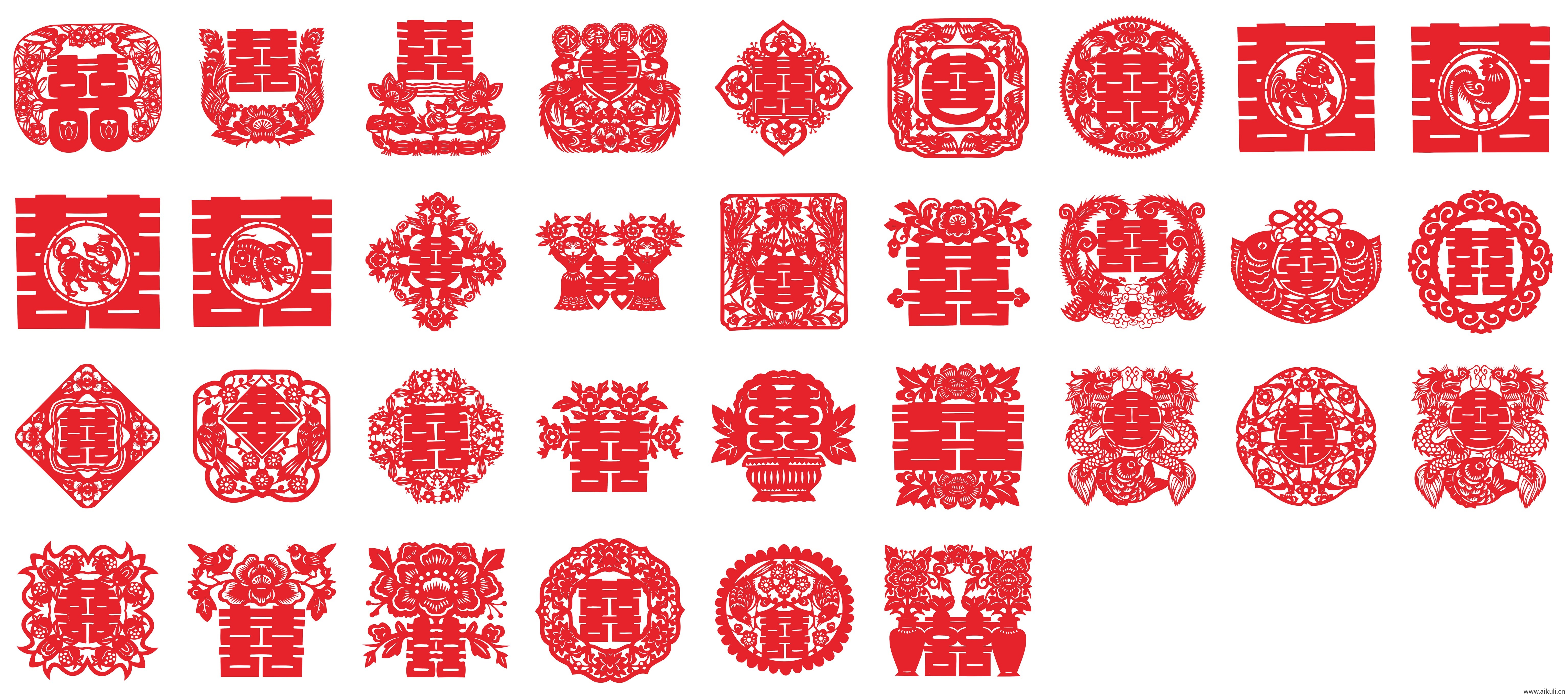 婚庆 双喜 喜字 传统 艺术 剪纸PNG免扣 剪影