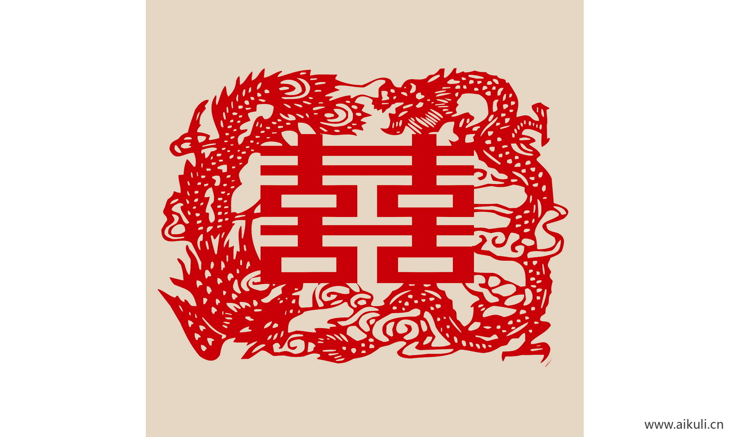 中式传统婚庆双喜喜字剪纸剪影2-PSD分层
