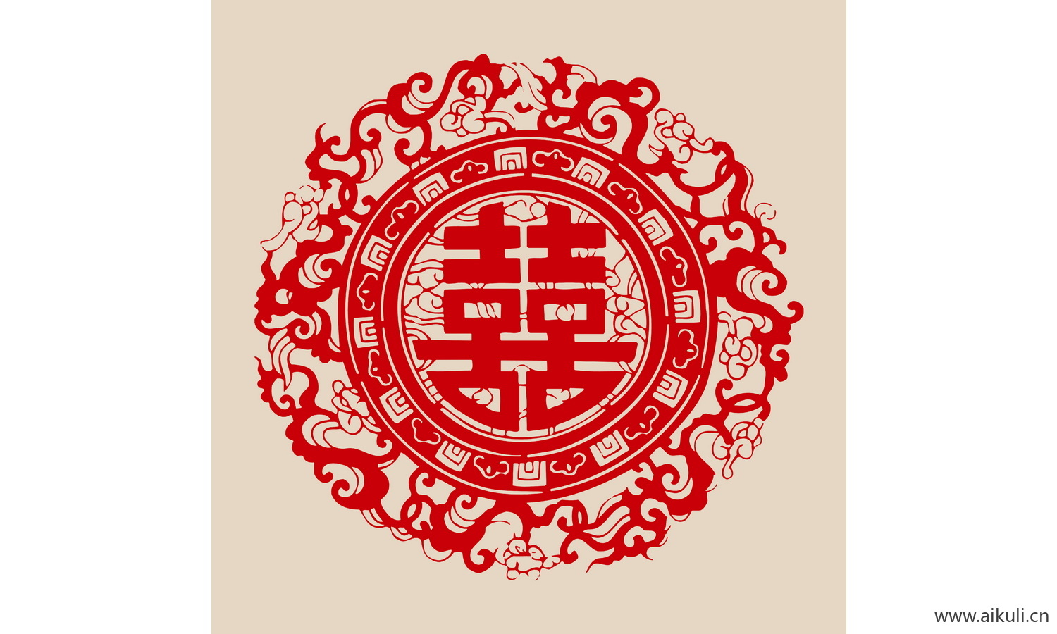 中式传统婚庆双喜喜字剪纸剪影3-PSD分层