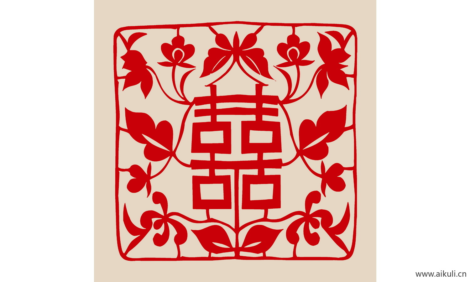 PSD分层中式传统婚庆双喜喜字B-PS剪纸剪影