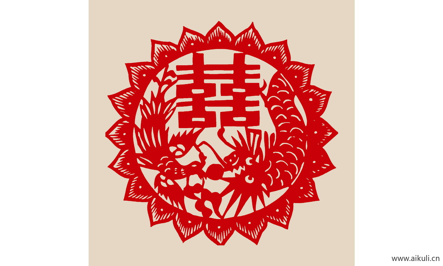 剪纸剪影U-PSD分层中式传统婚庆双喜喜字