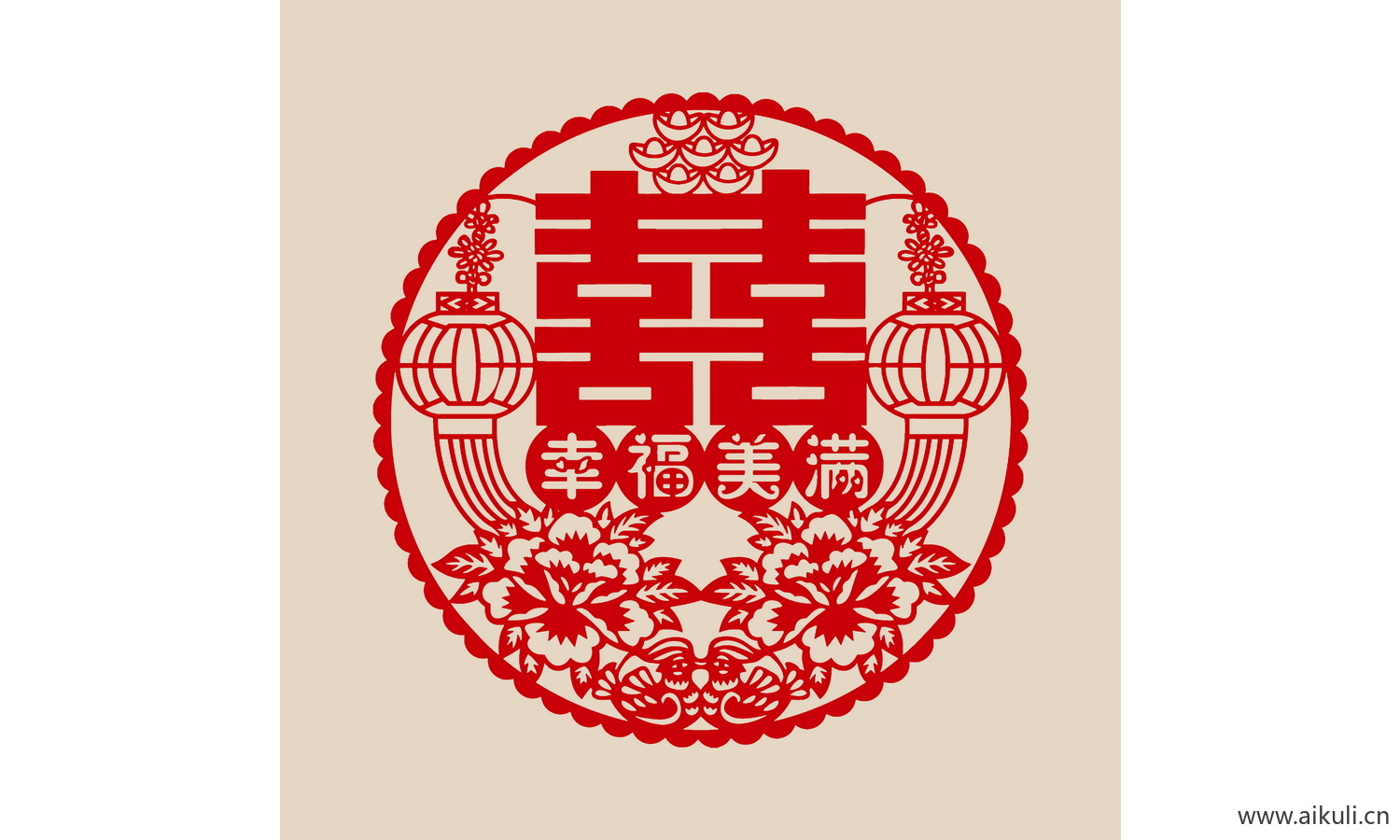 传统艺术PSD分层 婚庆双喜喜字108-PS剪纸剪影