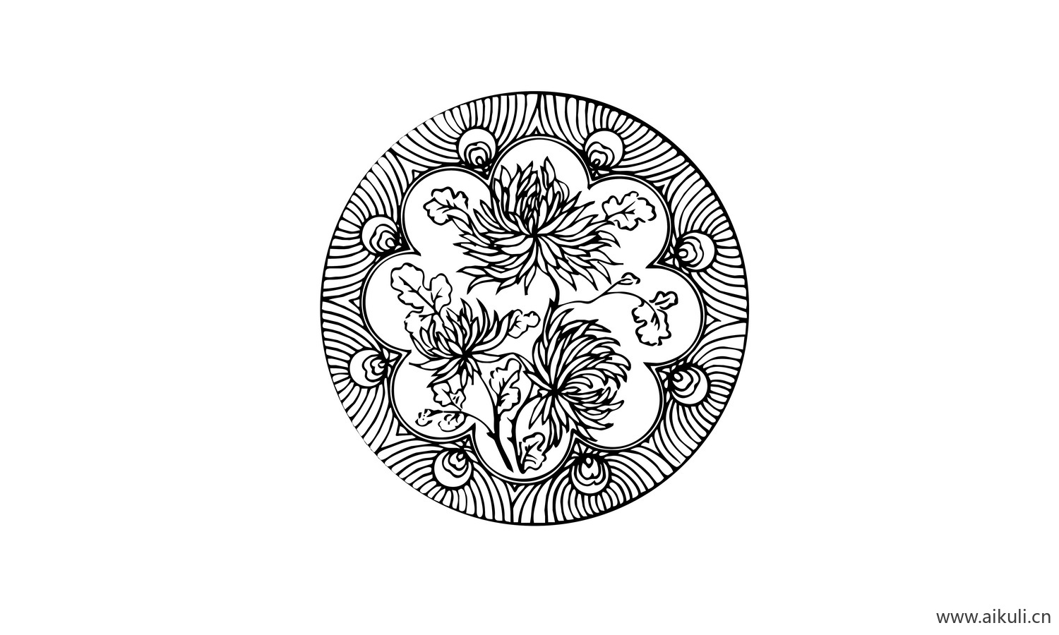 菊花纹花草纹图形EPS-A矢量免扣