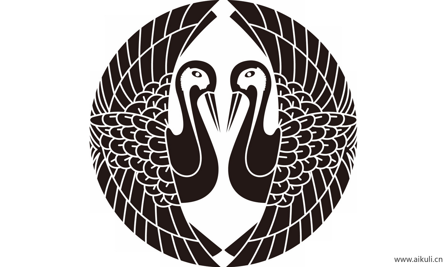 鹤纹鸟类花纹图形EPS-F矢量免扣