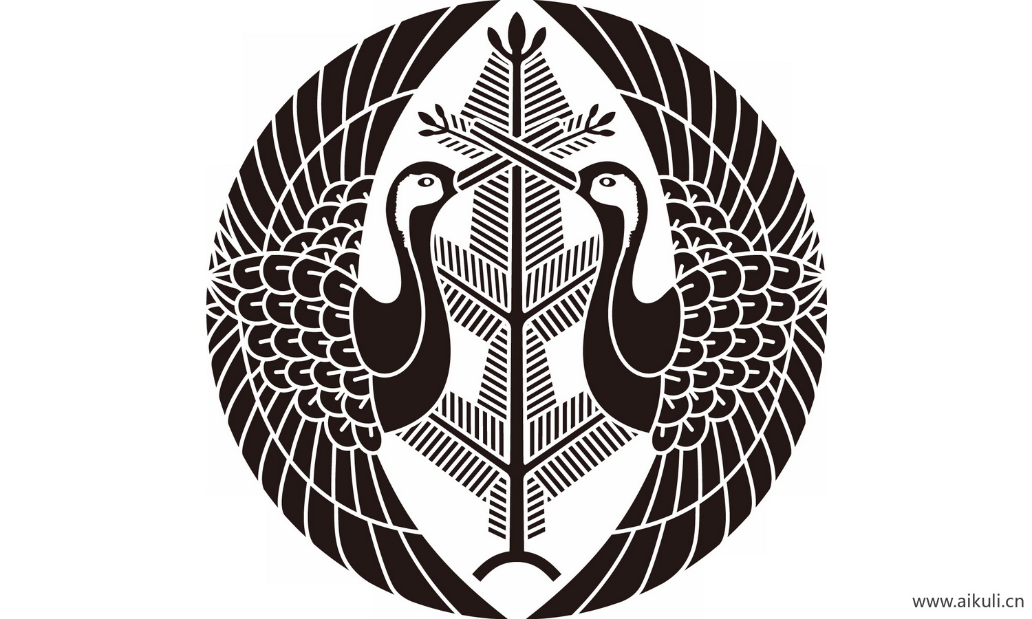 鹤纹鸟类花纹图形EPS-J矢量免扣