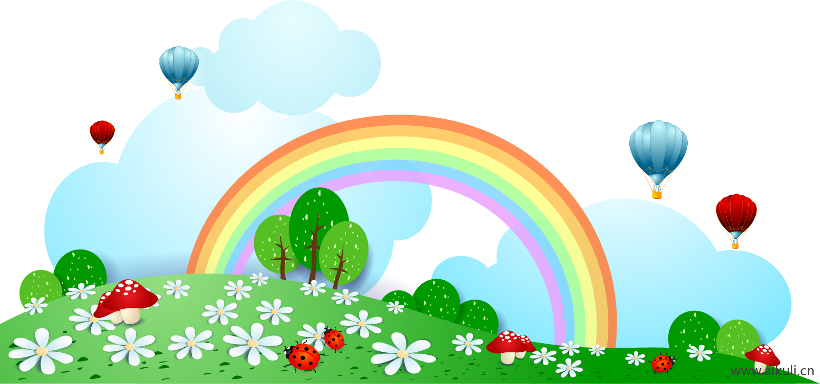 卡通手绘唯美彩虹彩条水彩彩虹彩虹飘带PNG免扣 (1)