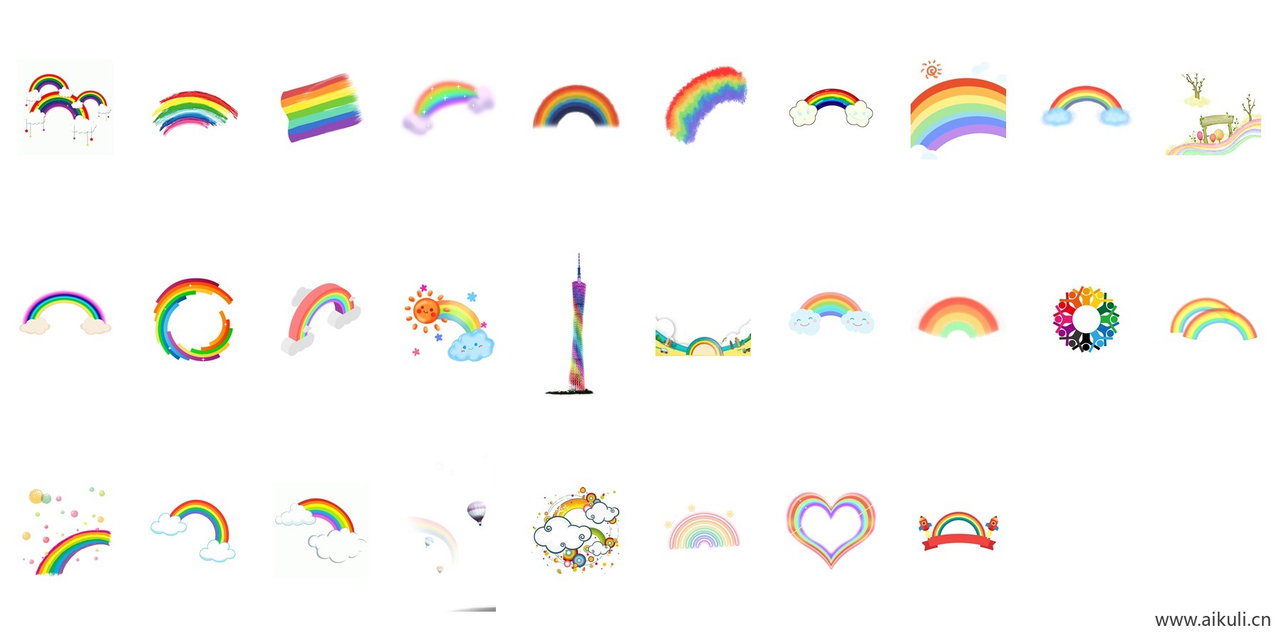 PNG免扣手绘唯美彩虹彩条水彩彩虹彩虹飘带