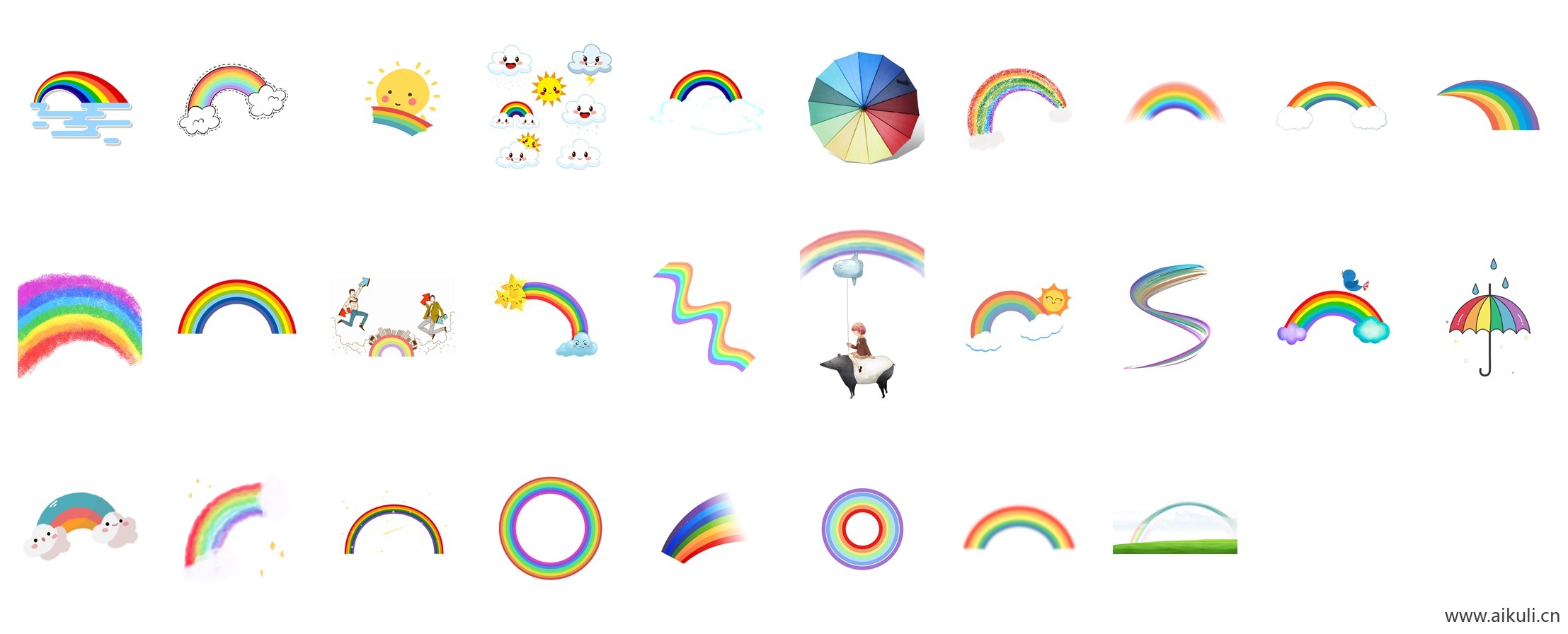 PNG免扣唯美彩虹彩条水彩彩虹彩虹飘带