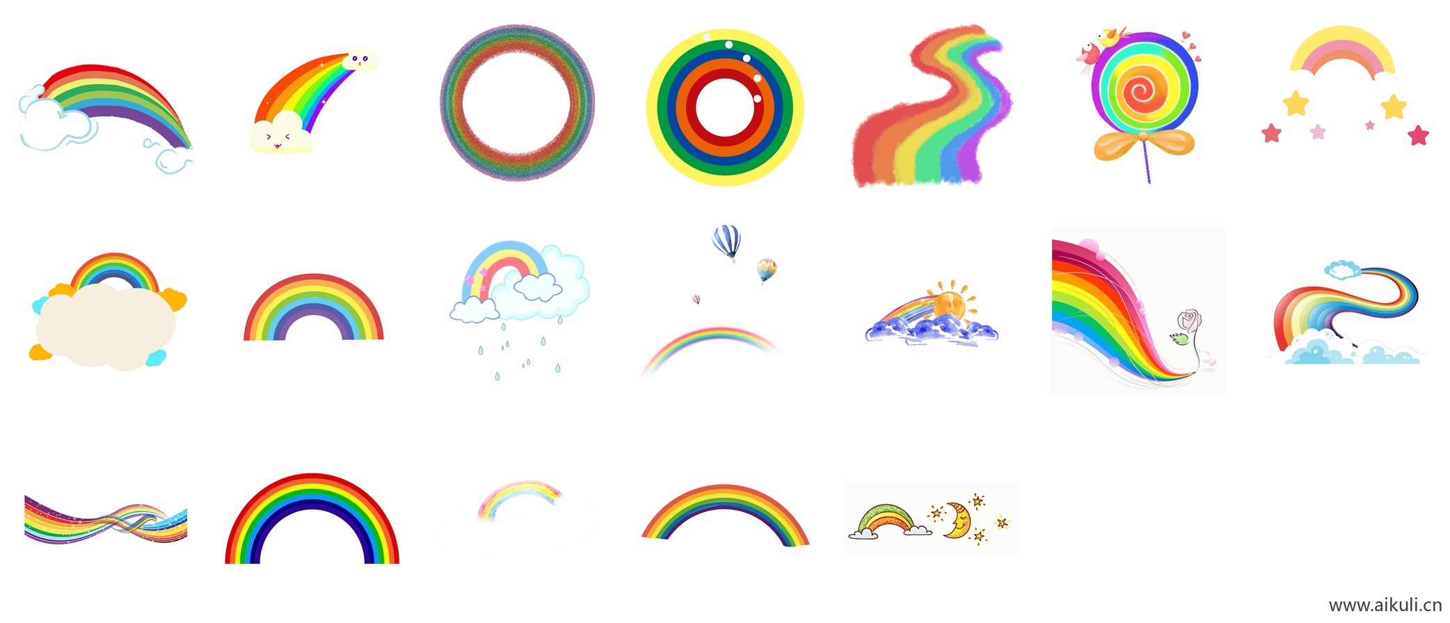 PNG免扣卡通手绘唯美彩虹彩条水彩彩虹彩虹飘带