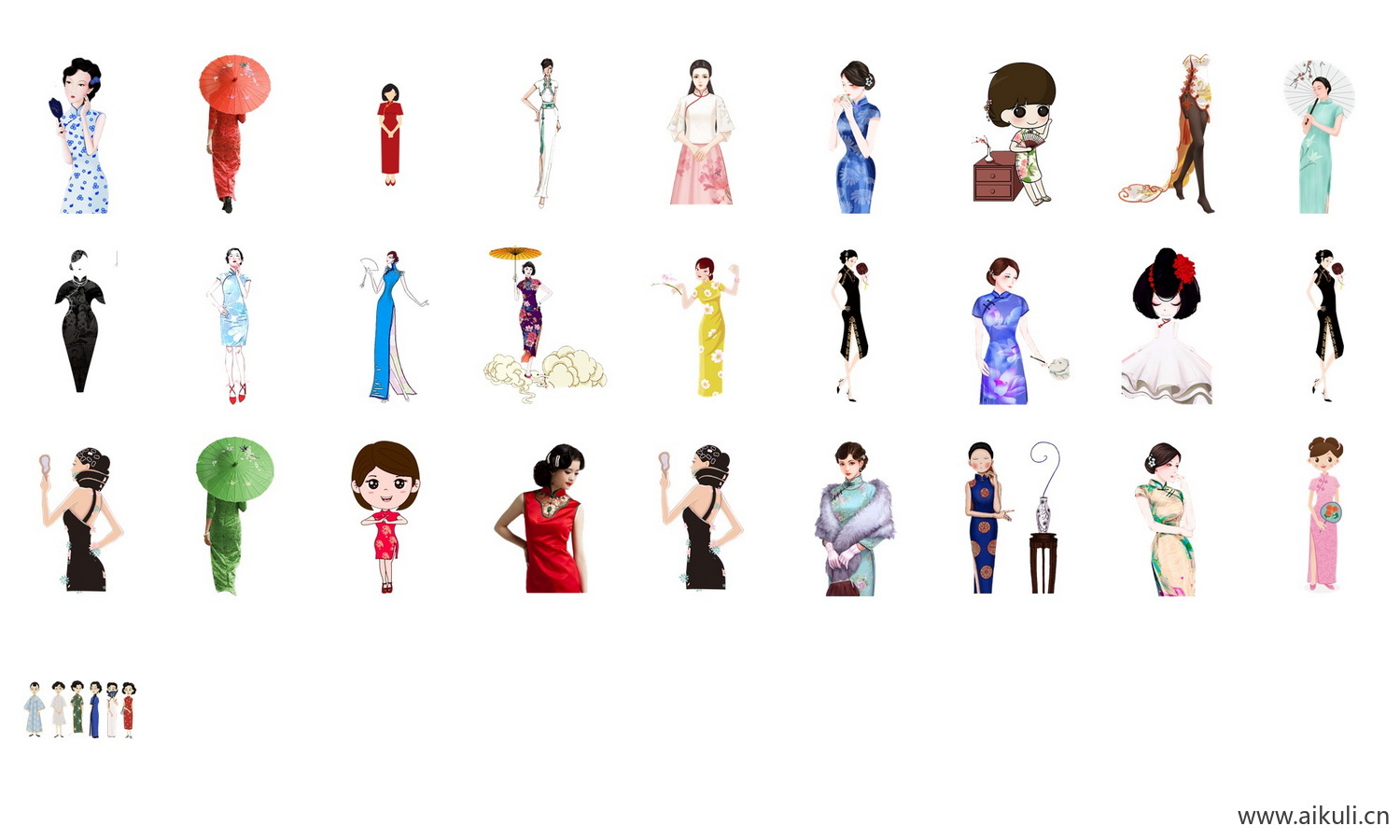 中国风手绘旗袍美女古典美女民国美女PNG透明背景免扣素材