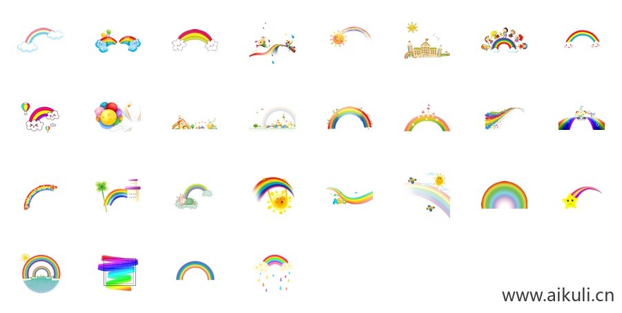 卡通彩虹彩条水彩彩虹彩虹飘带PNG透明背景免扣
