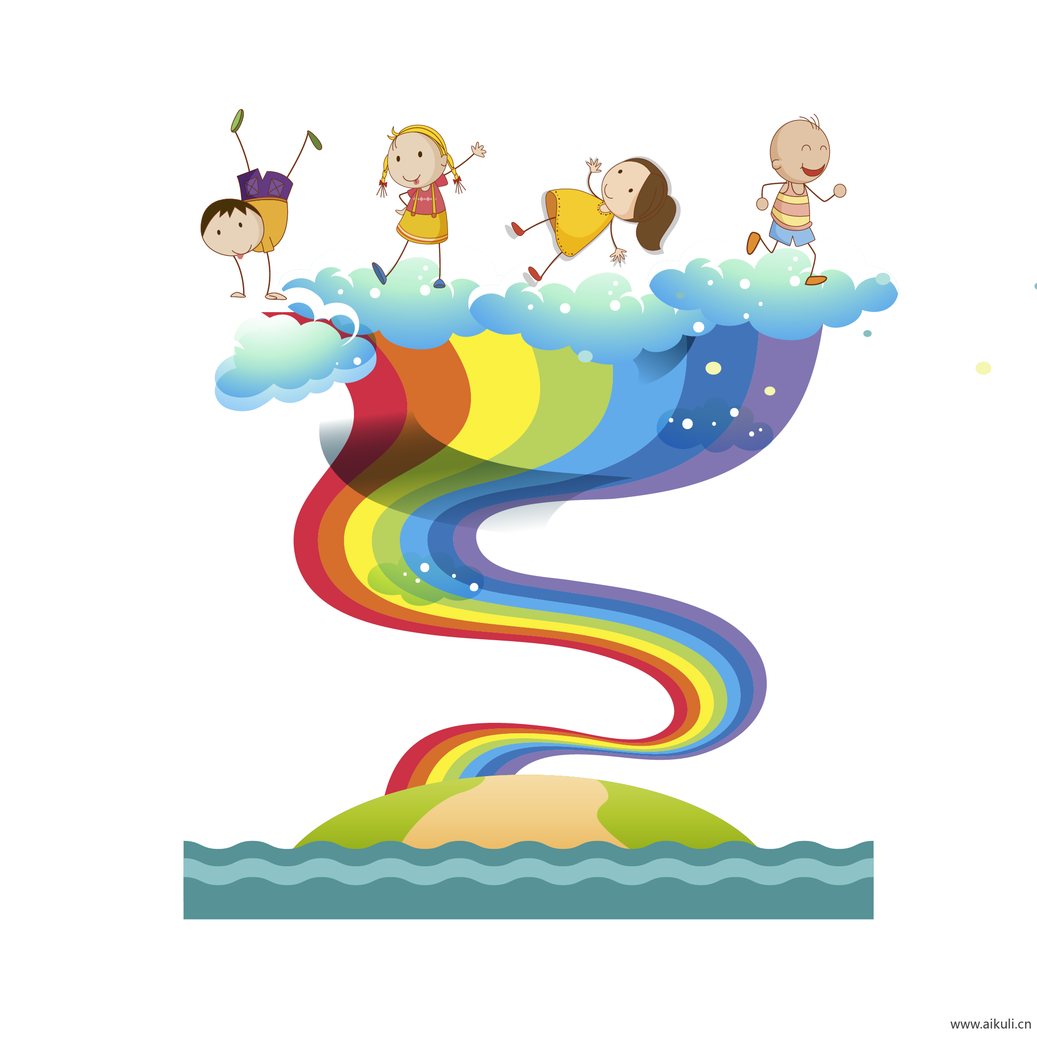 彩虹彩条水彩彩虹彩虹飘带PNG (7)