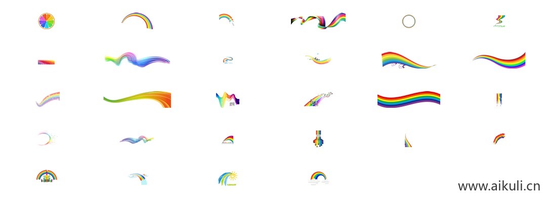 卡通手绘唯美彩虹彩条水彩彩虹彩虹飘带PNG免扣