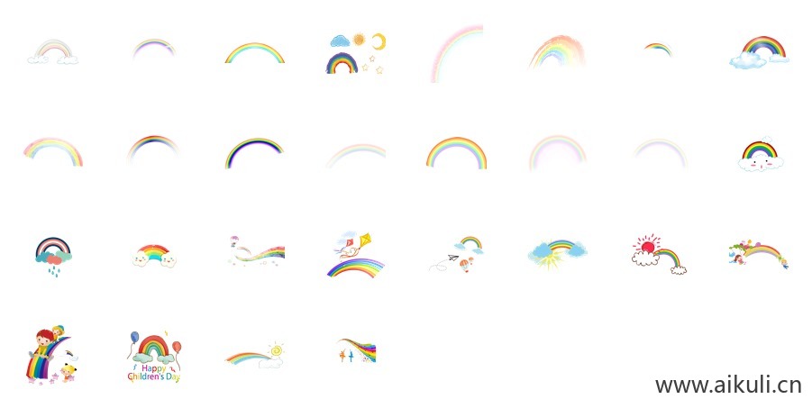 卡通手绘唯美彩虹彩条水彩彩虹彩虹飘带PNG透明背景免扣