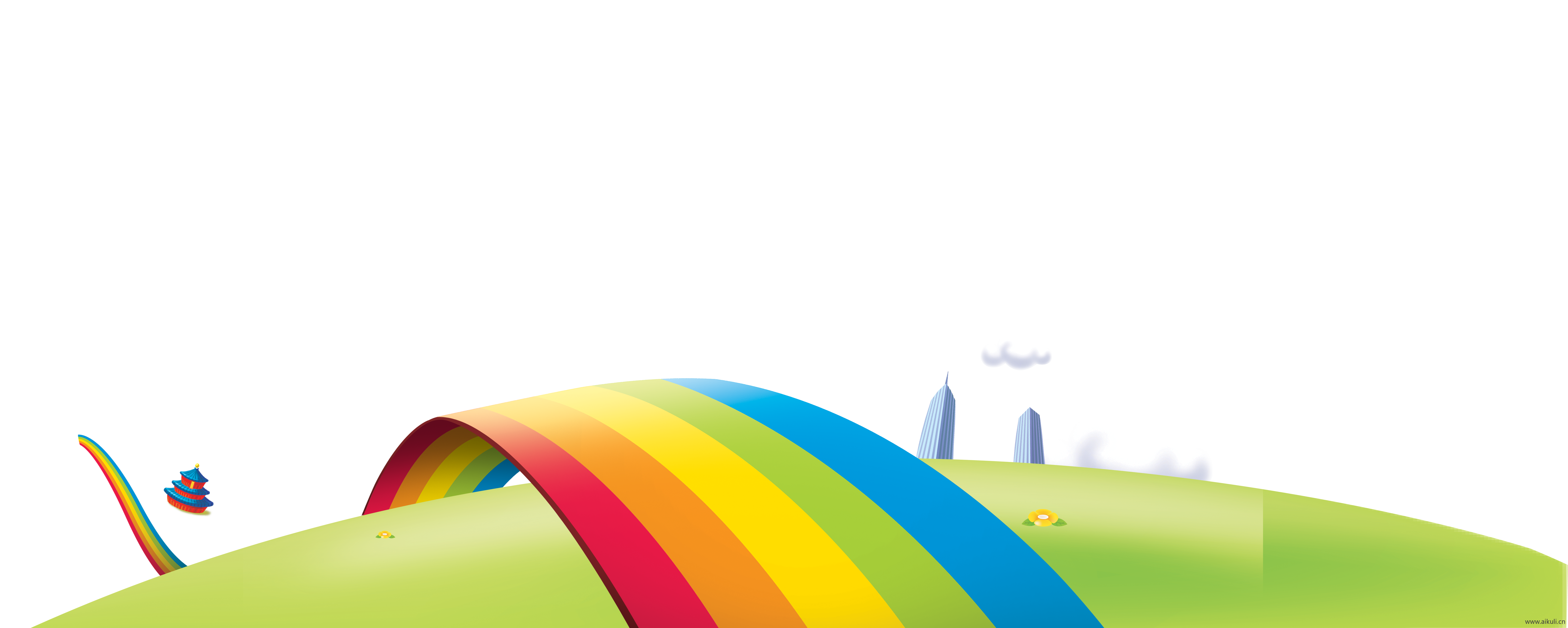 卡通手绘唯美彩虹彩条水彩彩虹彩虹飘带PNG免扣 (2)