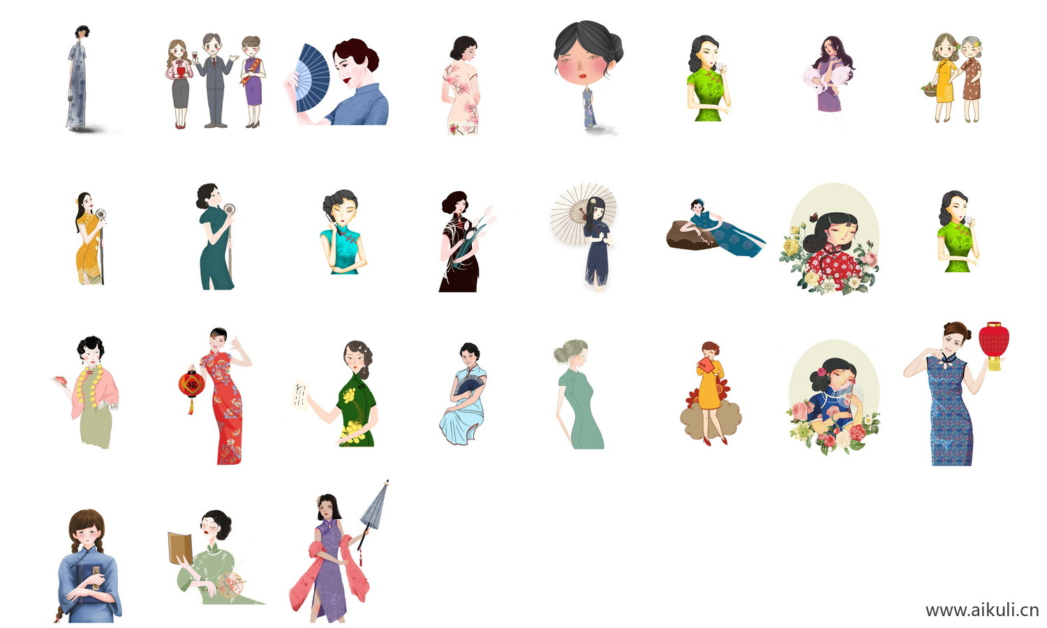 中国风手绘旗袍美女古典美女民国美女PNG