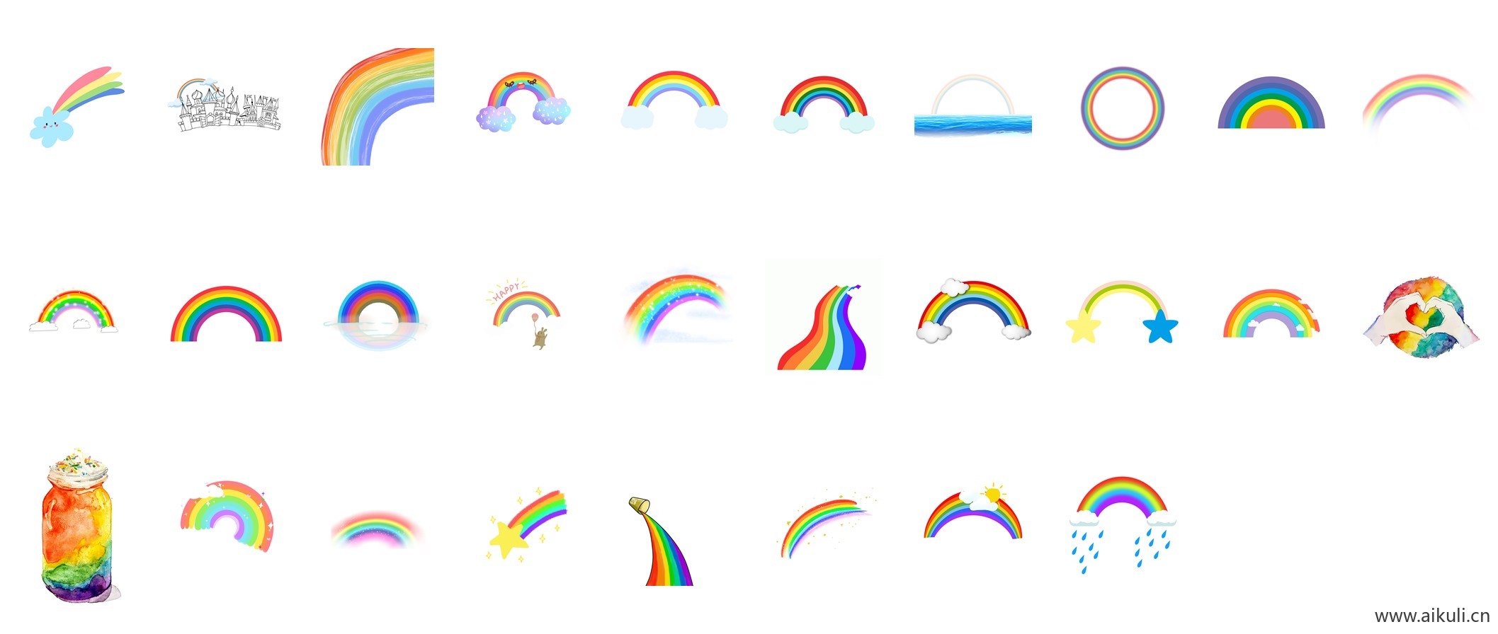 PNG透明免扣卡通手绘唯美彩虹彩条水彩彩虹彩虹飘带