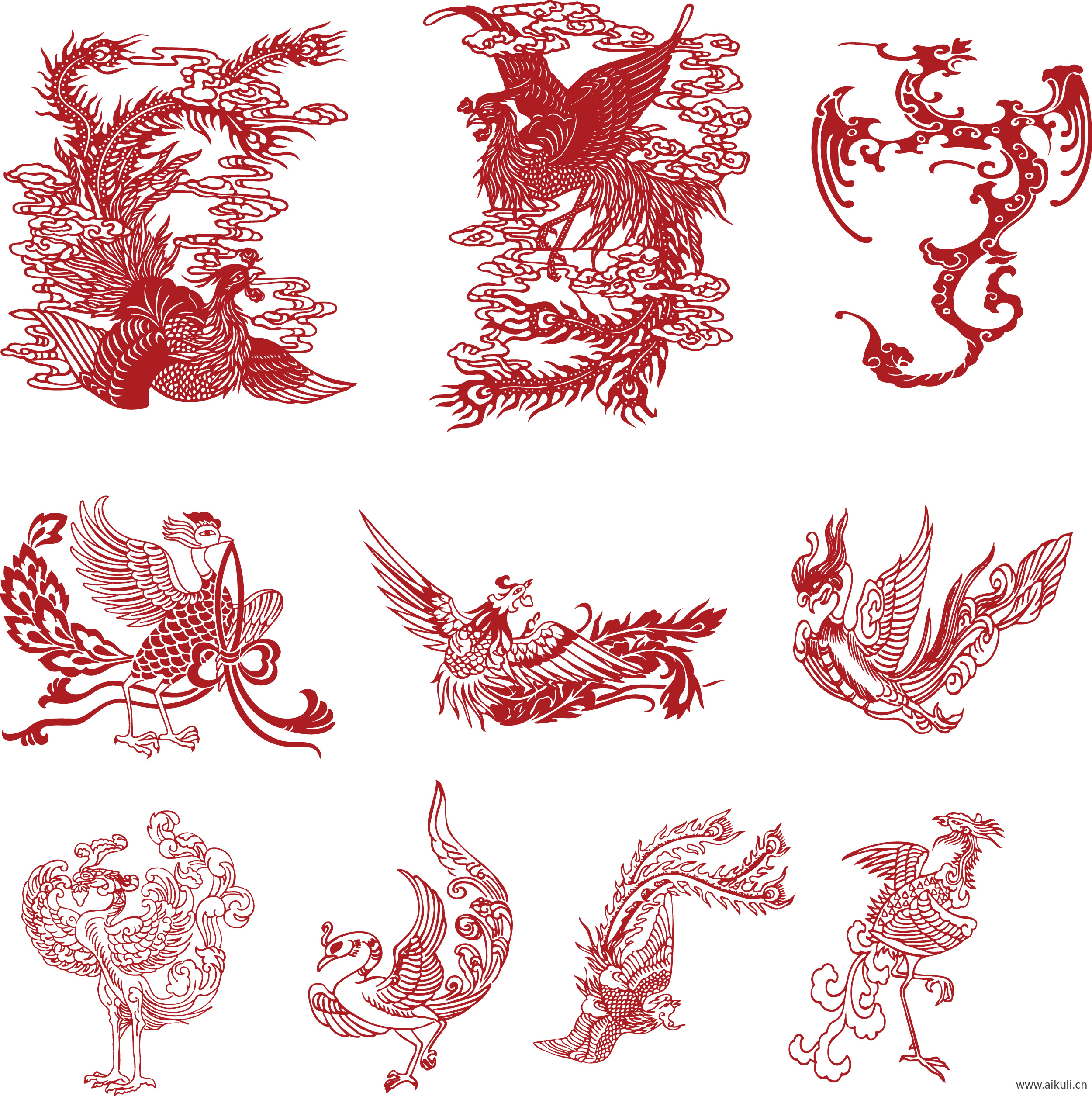 中式龙凤矢量图案纹样EPS-D图形