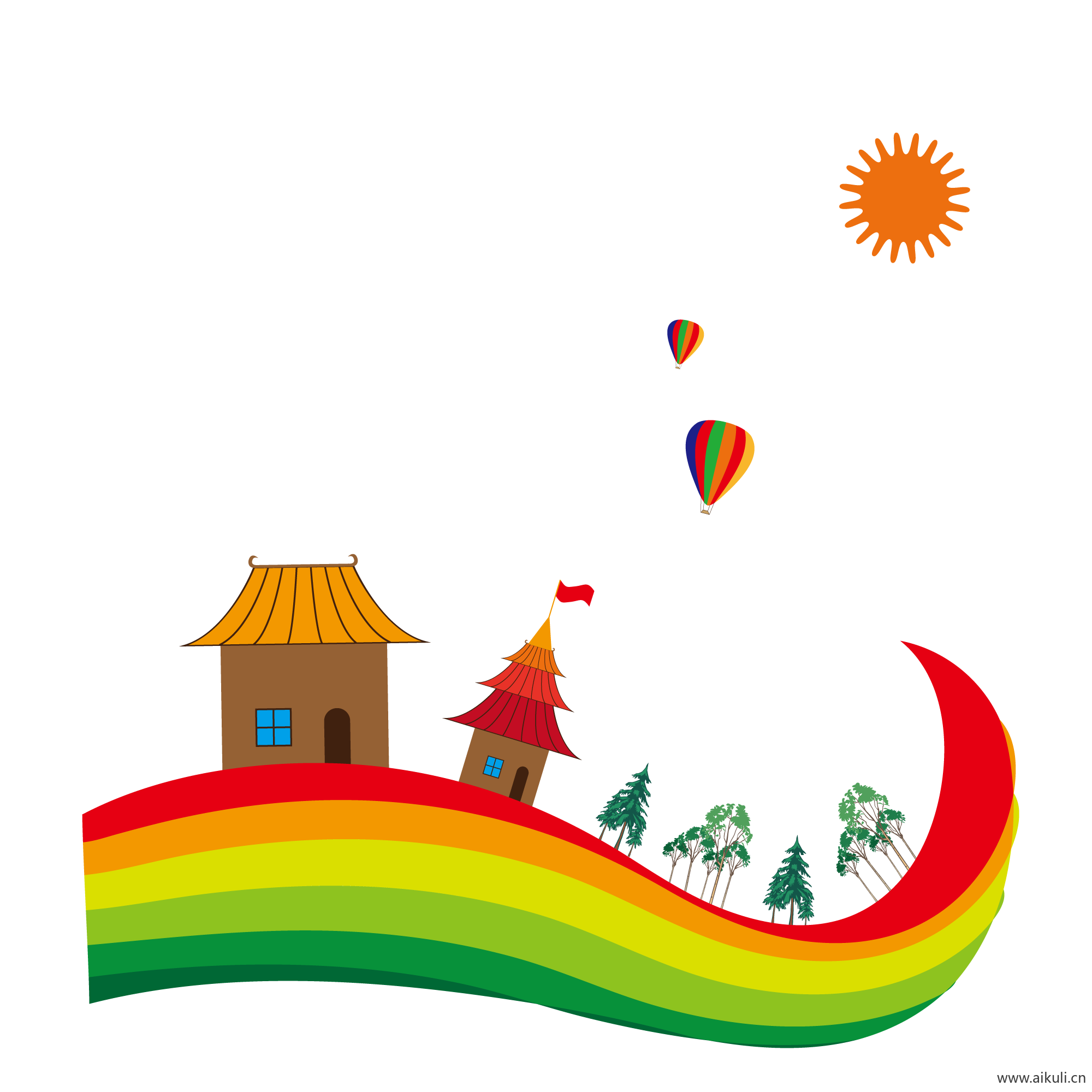 彩虹彩条水彩彩虹彩虹飘带PNG (6)