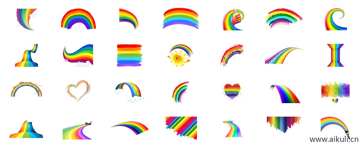 卡通手绘唯美彩虹彩条水彩彩虹彩虹飘带PNG透明背景免扣素材