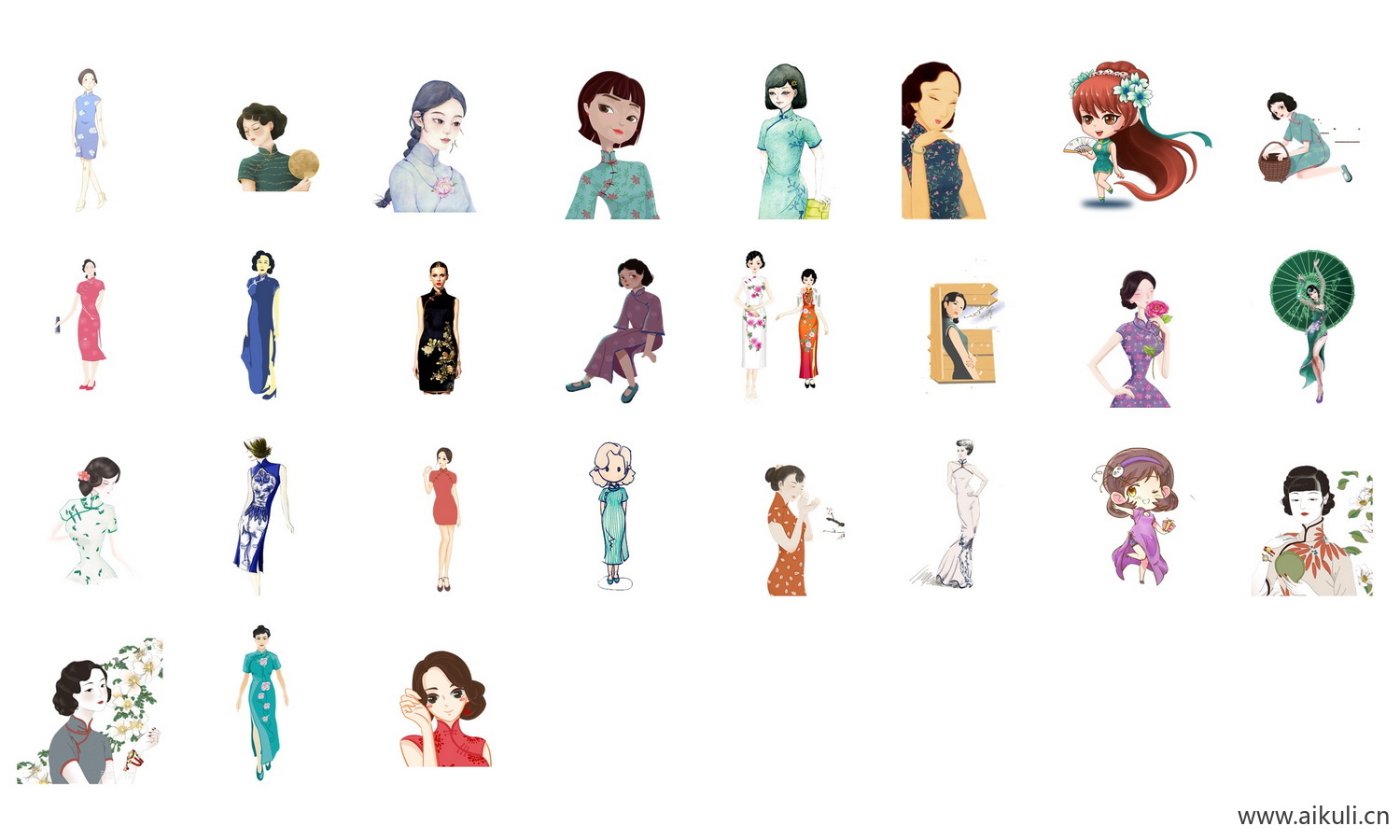 中国风手绘旗袍美女古典美女民国美女PNG免扣透明素材