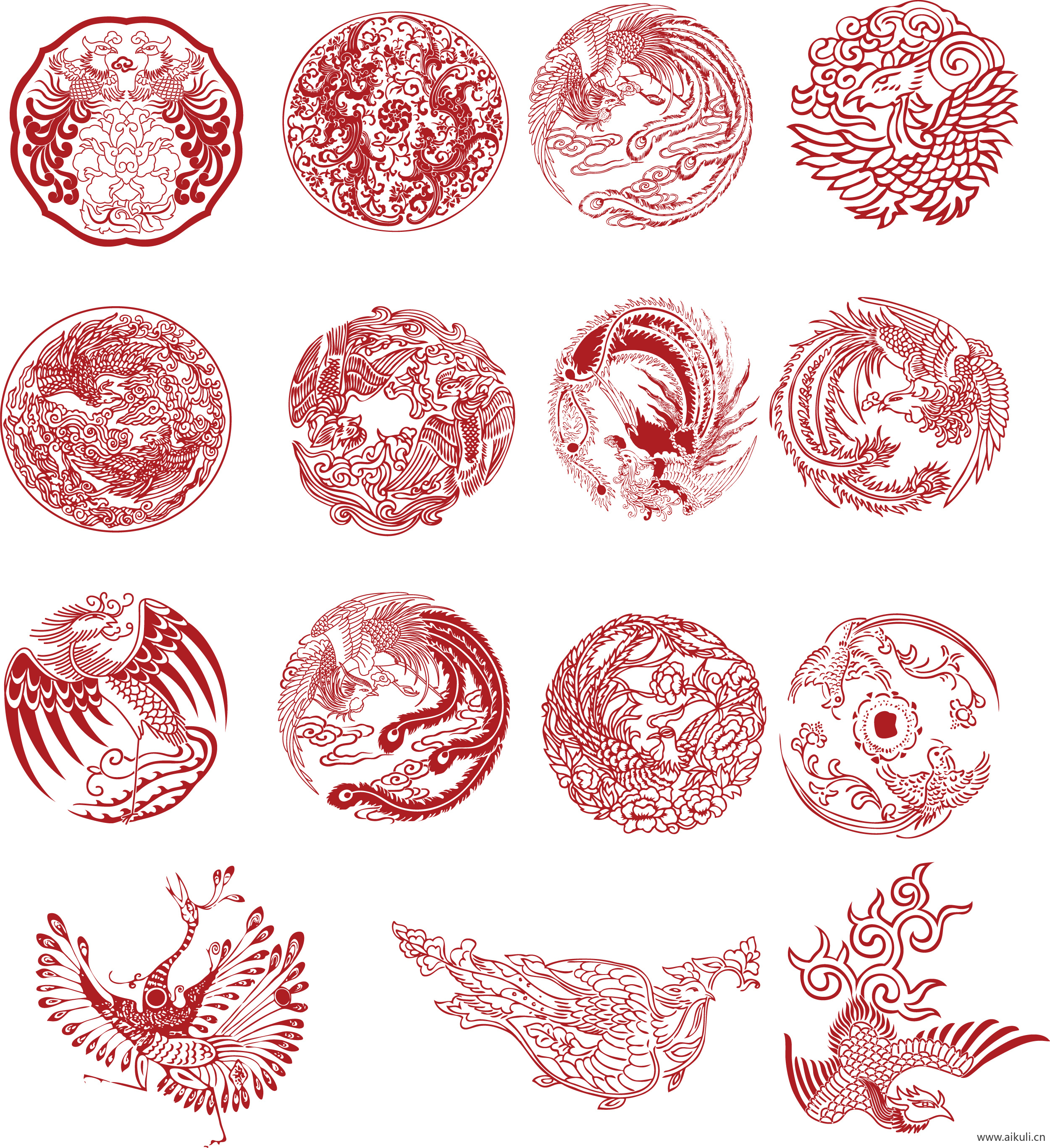 中式龙凤矢量图案纹样EPS-E图形