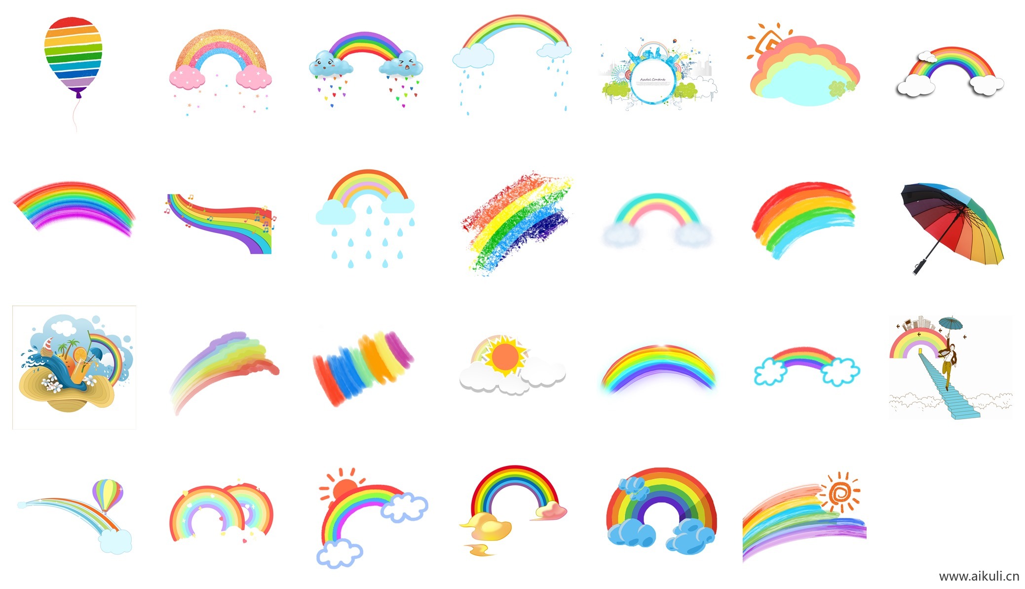 PNG免扣彩虹彩条水彩彩虹彩虹飘带