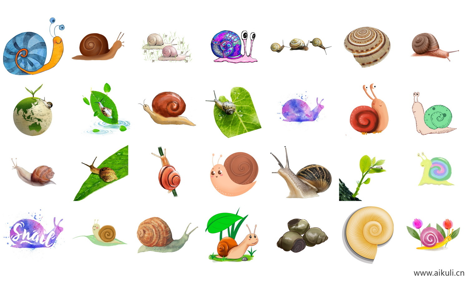卡通手绘蜗牛幼儿园贴纸昆虫海报背景png透明背景素材