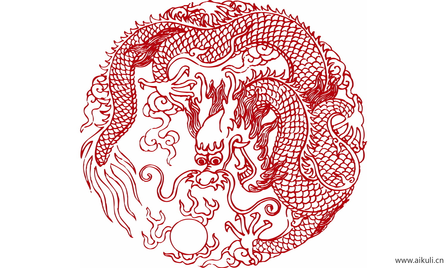 中式龙凤图案纹样PNG-B龙形图案矢量