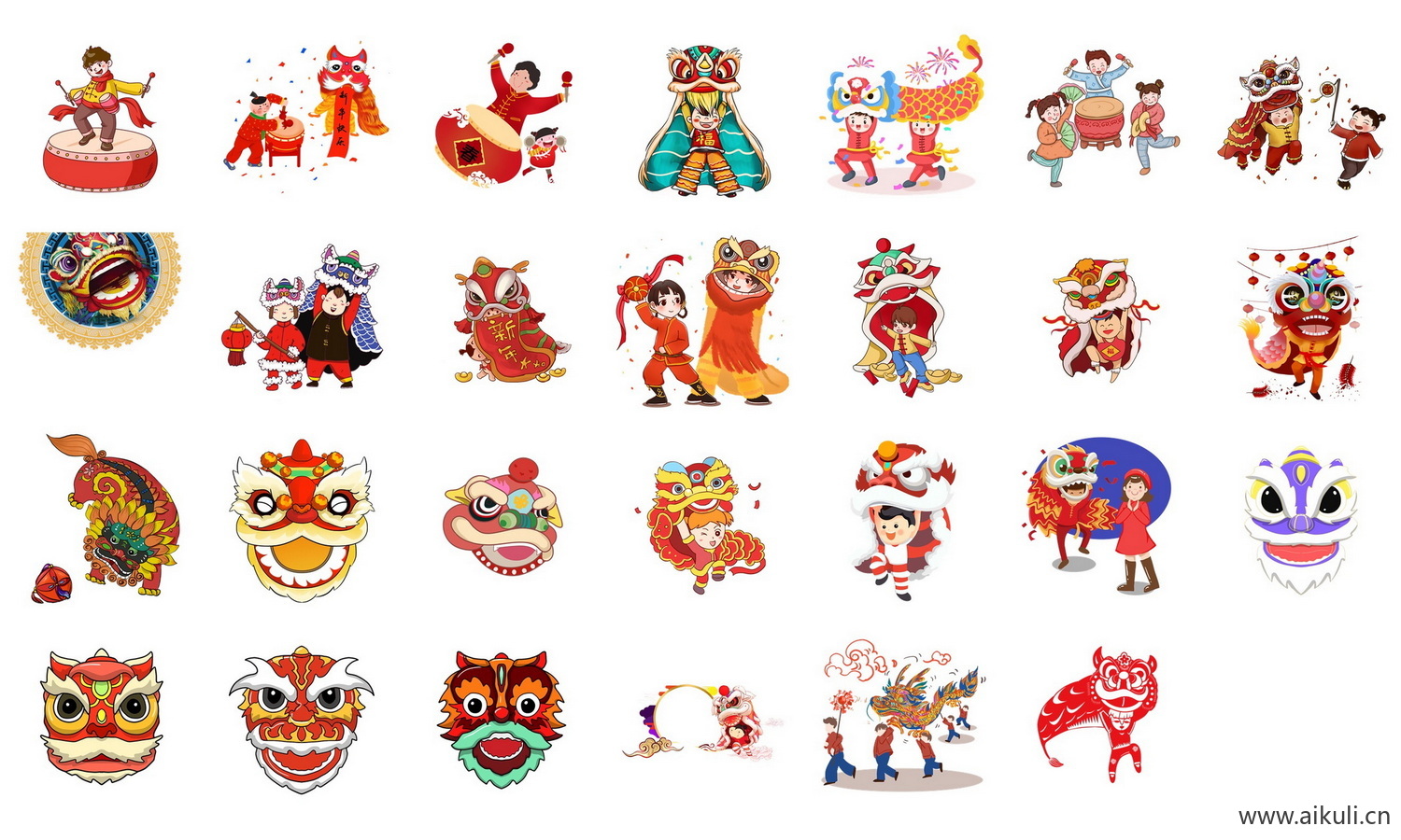 PNG免抠中国风喜庆节日舞龙舞狮新年舞狮舞龙插画素材