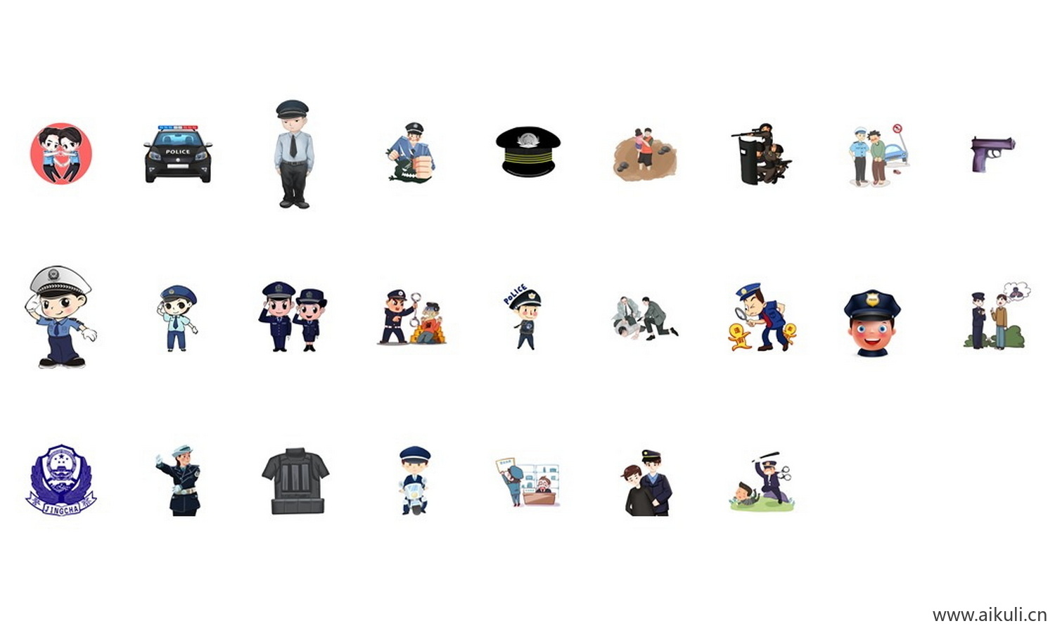 PNG免扣手绘警察武警公安人物抓小偷扫黑除恶插画