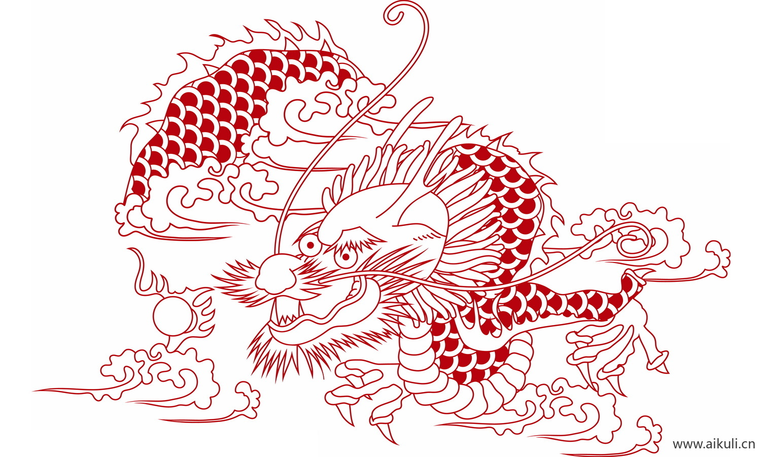 中式龙凤图案纹样PNG-P龙形图案矢量