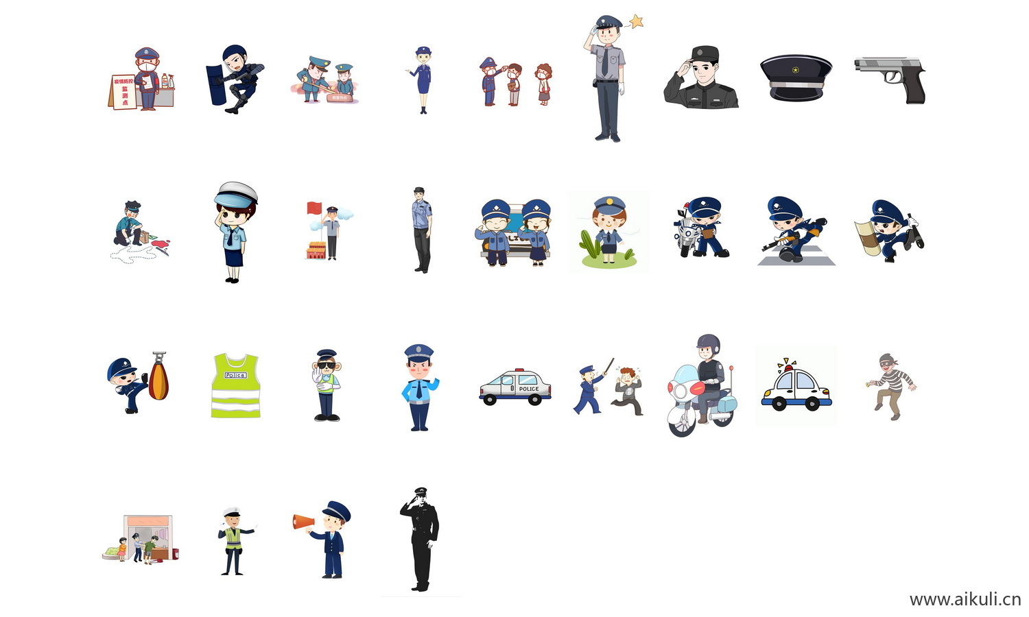 警察武警公安人物抓小偷扫黑除恶插画PNG素材