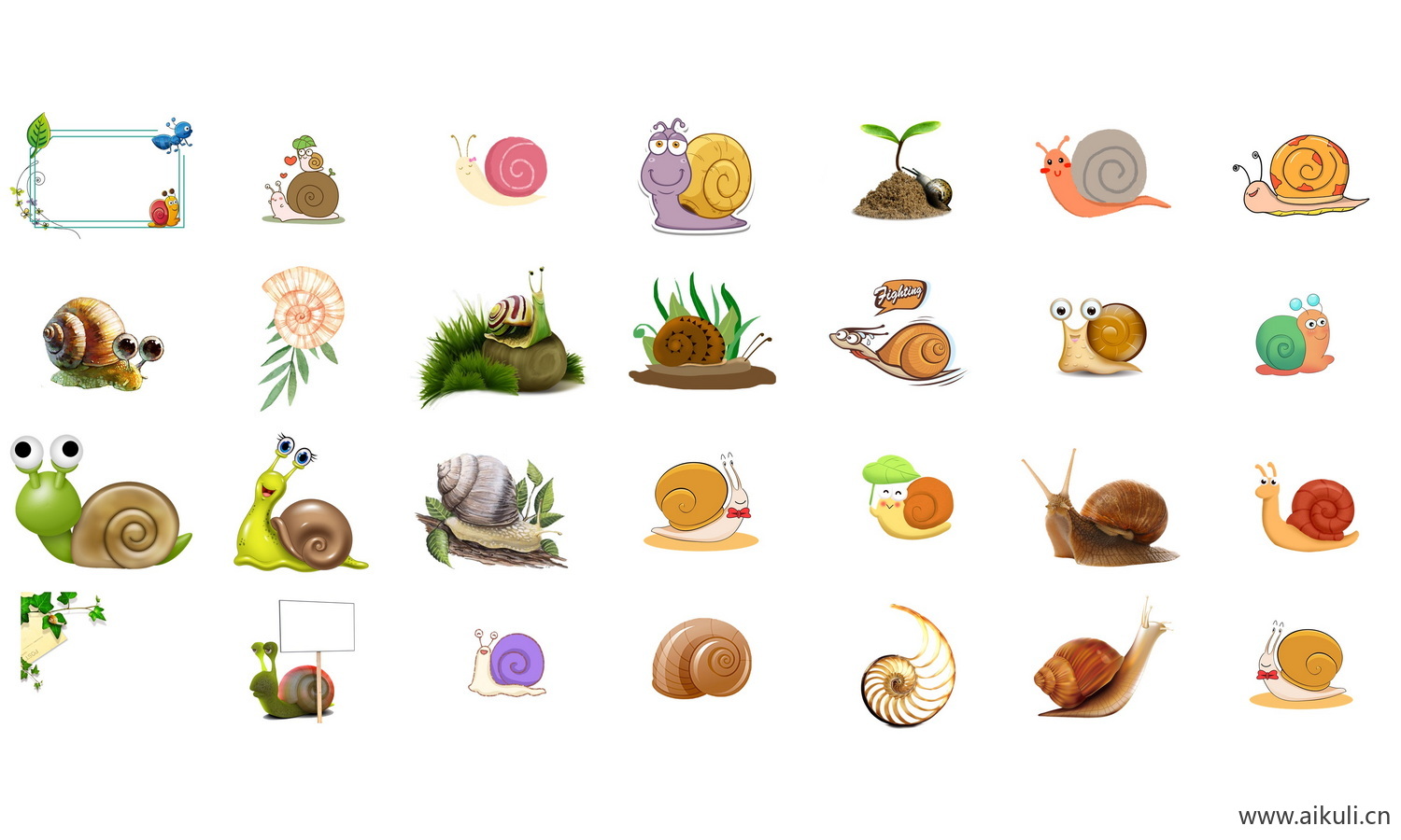 卡通手绘蜗牛幼儿园贴纸昆虫海报背景png透明