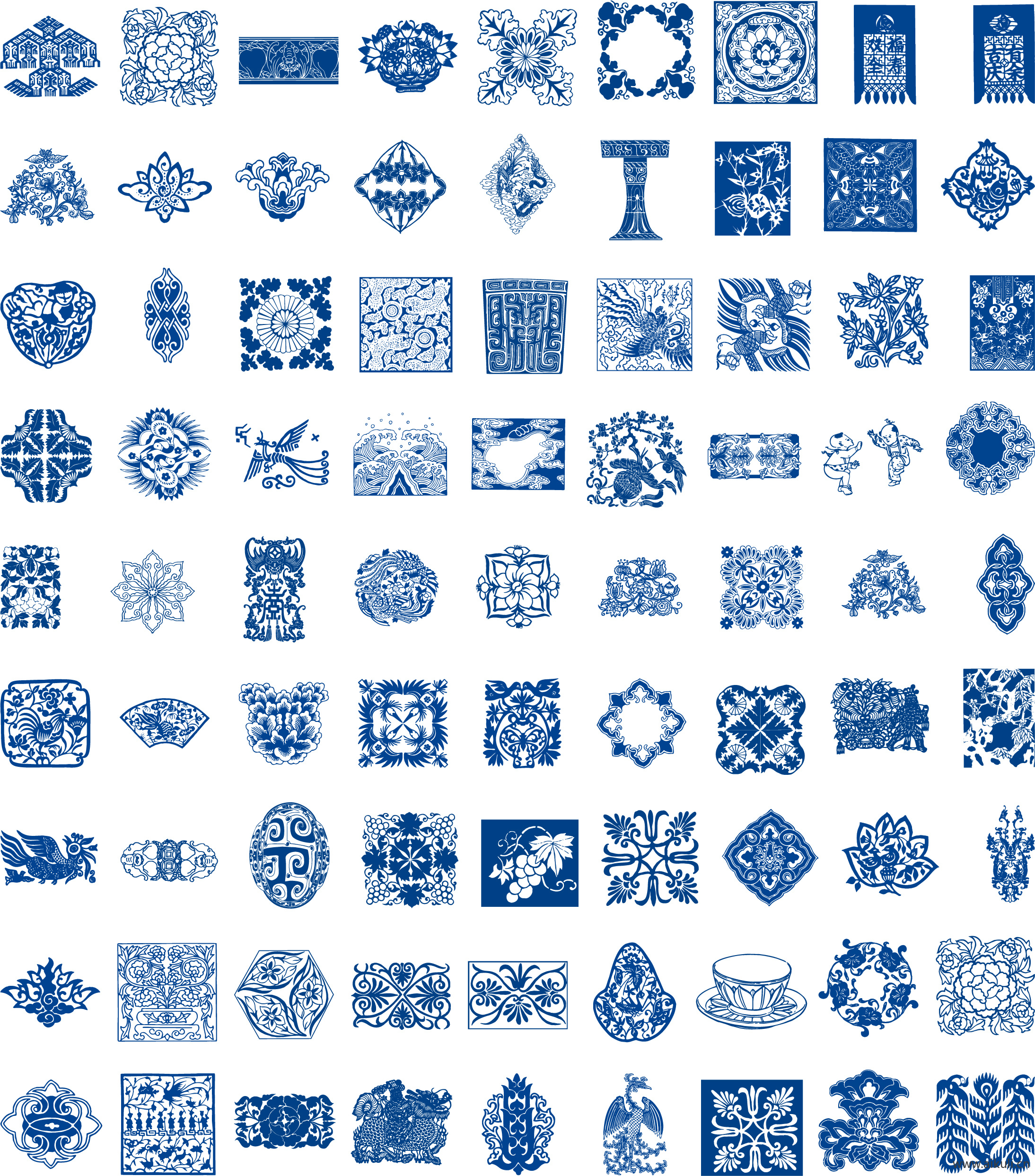 现代AI矢量青花瓷图案合集