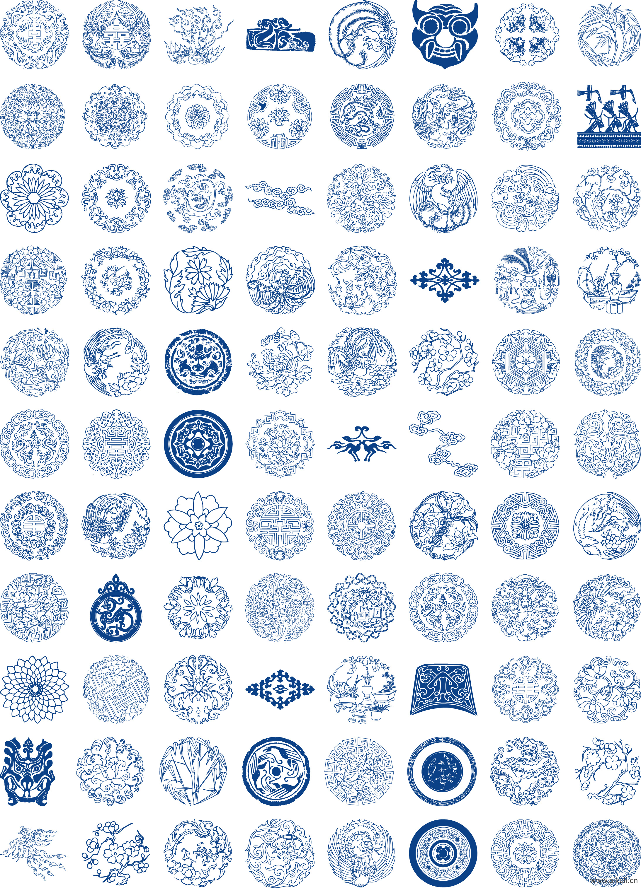 青花瓷图案合集AI矢量免扣