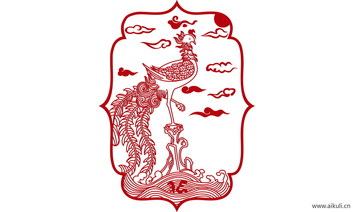 龙凤矢量图案纹样PNG-H凤形图案