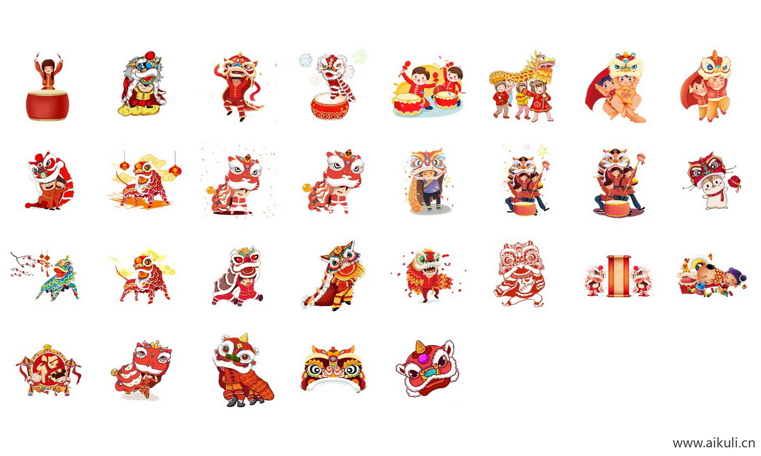 手绘中国风喜庆节日舞龙舞狮新年舞狮舞龙插画PNG免抠
